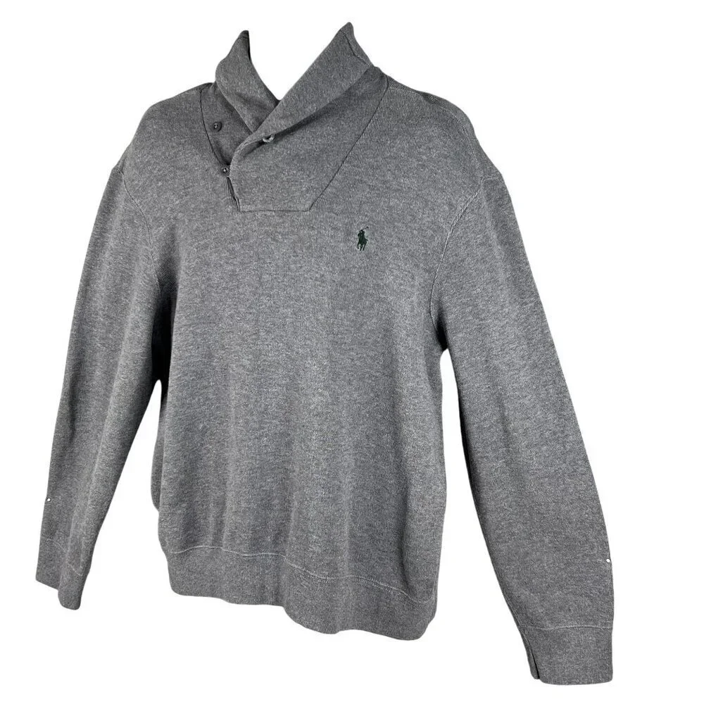 Polo Ralph Lauren Mens XL Jersey Shawl Collar Gray Pullover Sweater Quiet Luxury